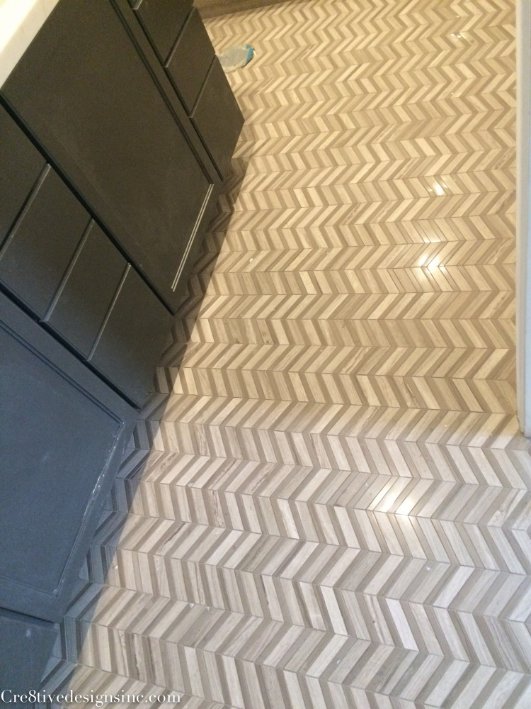 herringbone pattern bathroom floor
