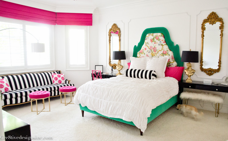 emerald green, pink and black and white stripe