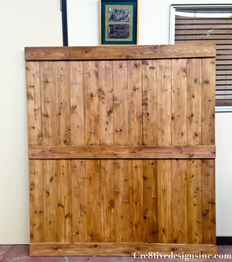 headboard It so was diy orange/red used  Minwax  too a barn door over I stain  the grey for me