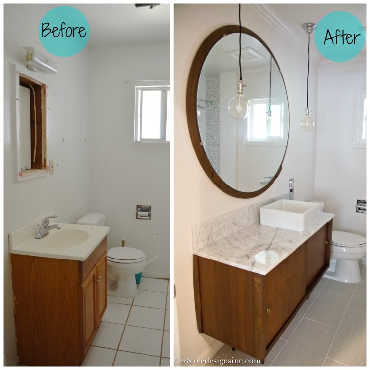 before and after Mid-century modern bathroom