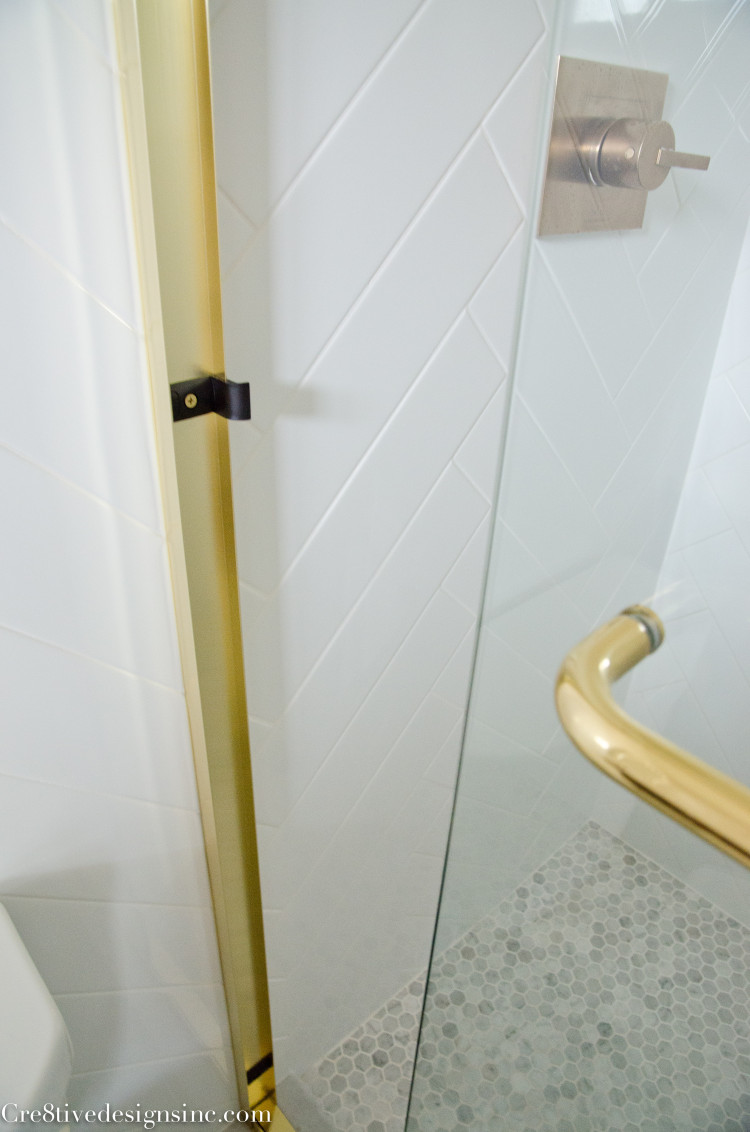 White herringbone tile