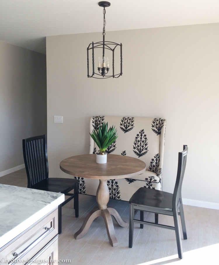 High back bench and round table