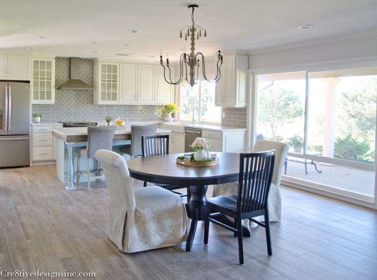 open living, dining and kitchen space