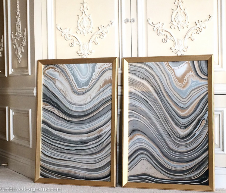 Marble artwork paper in gold frames