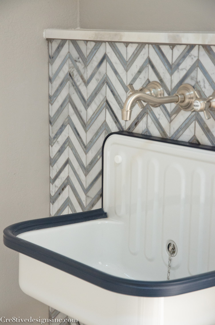navy, white and chevron laundry room-