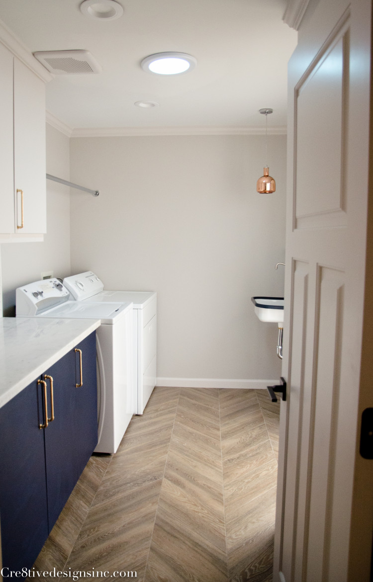 navy, white and chevron laundry room-17